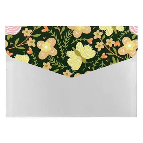 Premium PP Dokumentenmappe | Wasserdichter Aktenordner mit 6 Taschen & Schnappverschluss | Leichte Aufbewahrung für Büro/Schule/Zuhause | Blumen von FHEDMN