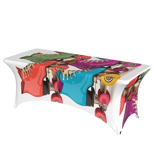 FHEDVBN 1,8 m lange Stretch-Spandex-Tischdecke, Retro, bunte Rollschuh-Tischdecke für rechteckige Passform, dekorative Tischdecke, für drinnen und draußen, waschbar, Tischdecke für Veranstaltungen FHEDVBN 1,8 m lange Stretch-Spandex-Tischdecke, Retro, bunte Rollschuh-Tischdecke für rechteckige Passform, dekorative Tischdecke, für drinnen und draußen, waschbar, Tischdecke für Veranstaltungen von FHEDVBN