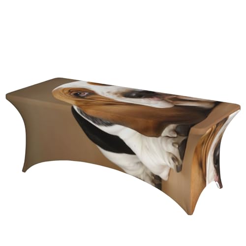 FHEDVBN Stretch-Spandex-Tischdecke, Basset Hound-Tischdecke für rechteckige Passform, dekorative Tischdecke, für drinnen und draußen, waschbar, Tischdecke für Veranstaltungen, Hochzeiten, Partys von FHEDVBN