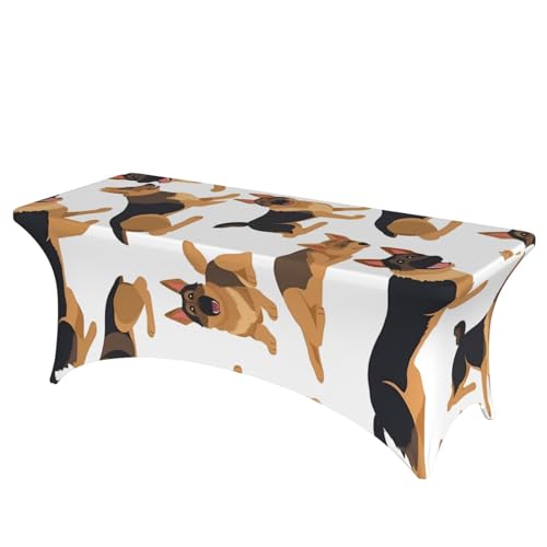 FHEDVBN Stretch-Spandex-Tischdecke, Deutscher Schäferhund, Tischdecke für rechteckige Passform, dekorative Tischdecke, für drinnen und draußen, waschbar, Tischdecke für Veranstaltungen, Hochzeiten von FHEDVBN