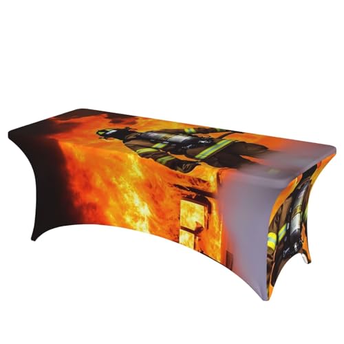 FHEDVBN Stretch-Spandex-Tischdecke, Feuerwehrmann, Flamme, Tischdecke für rechteckige Passform, dekorative Tischdecke, für drinnen und draußen, waschbar, Tischdecke für Veranstaltungen, Hochzeiten von FHEDVBN