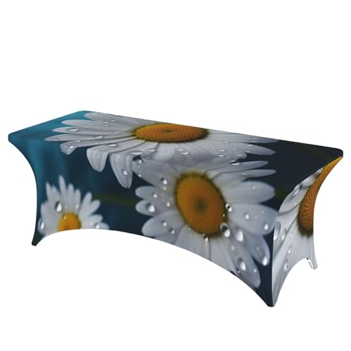 FHEDVBN Stretch-Spandex-Tischdecke, Gänseblümchen-Tischdecke für rechteckige Passform, dekorative Tischdecke, für drinnen und draußen, waschbar, für Veranstaltungen, Hochzeiten, Partys von FHEDVBN