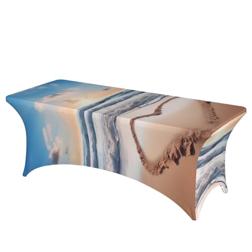 FHEDVBN Stretch-Spandex-Tischdecke, Herzform, romantische Strandtischdecke für rechteckige Passform, dekorative Tischdecke, für drinnen und draußen, waschbar, Tischdecke für Veranstaltungen FHEDVBN Stretch-Spandex-Tischdecke, Herzform, romantische Strandtischdecke für rechteckige Passform, dekorative Tischdecke, für drinnen und draußen, waschbar, Tischdecke für Veranstaltungen von FHEDVBN