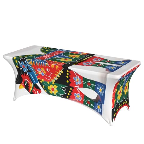 FHEDVBN Stretch-Spandex-Tischdecke, Läufer schwedisches Dala-Pferd, Tischdecke für rechteckige Passform, dekorative Tischdecke, für drinnen und draußen, waschbar, Tischdecke für Veranstaltungen von FHEDVBN