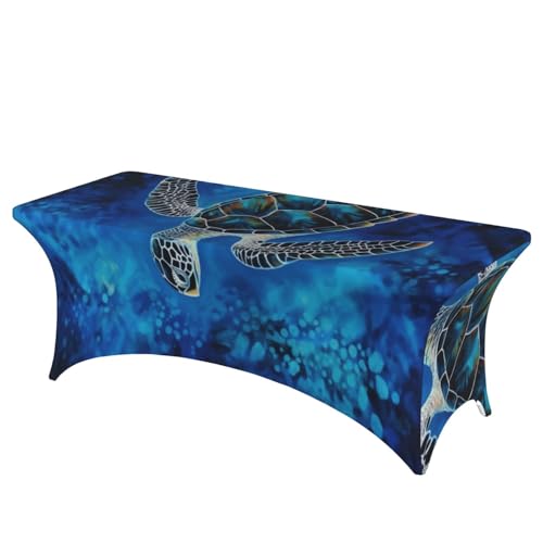 FHEDVBN Stretch-Spandex-Tischdecke, Meeresschildkröte, blaue Tischdecke für rechteckige Passform, dekorative Tischdecke, für drinnen und draußen, waschbar, Tischschutz für Veranstaltungen, Hochzeiten FHEDVBN Stretch-Spandex-Tischdecke, Meeresschildkröte, blaue Tischdecke für rechteckige Passform, dekorative Tischdecke, für drinnen und draußen, waschbar, Tischschutz für Veranstaltungen, Hochzeiten von FHEDVBN