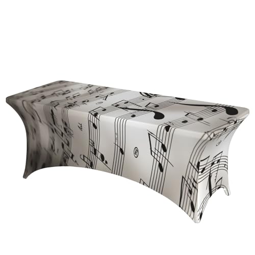 FHEDVBN Stretch-Spandex-Tischdecke, Musiknoten-Druck, Tischdecke für rechteckige Passform, dekorative Tischdecke, für drinnen und draußen, waschbar, Tischdecke für Veranstaltungen, Hochzeiten, Partys von FHEDVBN