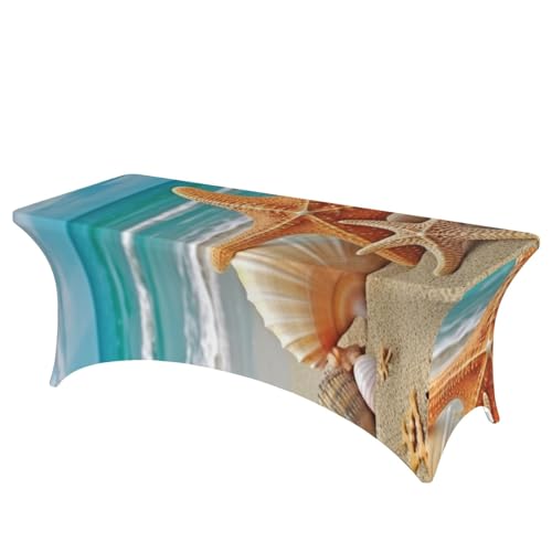 FHEDVBN Stretch-Spandex-Tischdecke, Seestern-Muschel-Strandtischdecke für rechteckige Passform, dekorative Tischdecke, für drinnen und draußen, waschbar, Tischdecke für Veranstaltungen, Hochzeiten FHEDVBN Stretch-Spandex-Tischdecke, Seestern-Muschel-Strandtischdecke für rechteckige Passform, dekorative Tischdecke, für drinnen und draußen, waschbar, Tischdecke für Veranstaltungen, Hochzeiten von FHEDVBN