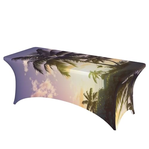 FHEDVBN Stretch-Spandex-Tischdecke, Sommerpalmen-Tischdecke für rechteckige Passform, dekorative Tischdecke, für drinnen und draußen, waschbar, Tischdecke für Veranstaltungen, Hochzeiten, Partys FHEDVBN Stretch-Spandex-Tischdecke, Sommerpalmen-Tischdecke für rechteckige Passform, dekorative Tischdecke, für drinnen und draußen, waschbar, Tischdecke für Veranstaltungen, Hochzeiten, Partys von FHEDVBN