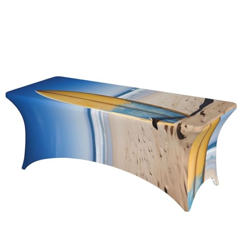 FHEDVBN Stretch-Spandex-Tischdecke, Strand-Surfbrett-Tischdecke für rechteckige Passform, dekorative Tischdecke, für drinnen und draußen, waschbar, Tischdecke für Veranstaltungen, Hochzeiten, Partys von FHEDVBN