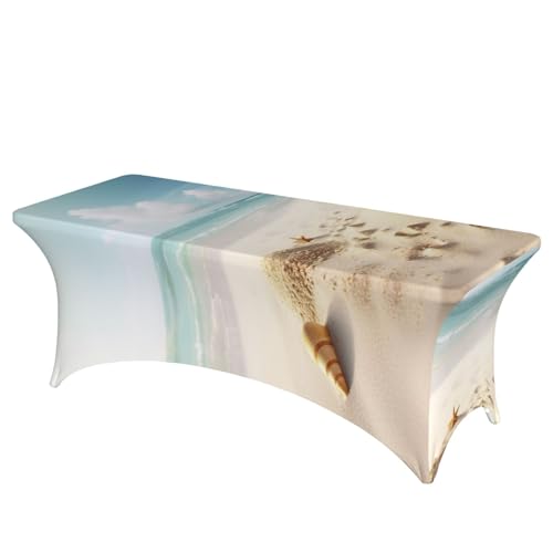 FHEDVBN Stretch-Spandex-Tischdecke, Strand-Thema-Tischdecke für rechteckige Passform, dekorative Tischdecke, für drinnen und draußen, waschbar, Tischdecke für Veranstaltungen, Hochzeiten, Partys FHEDVBN Stretch-Spandex-Tischdecke, Strand-Thema-Tischdecke für rechteckige Passform, dekorative Tischdecke, für drinnen und draußen, waschbar, Tischdecke für Veranstaltungen, Hochzeiten, Partys von FHEDVBN