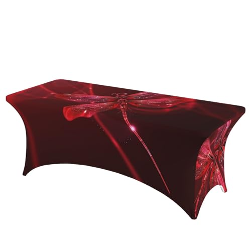 FHEDVBN Stretch-Spandex-Tischdecke, abstrakte rote Libellen-Tischdecke für rechteckige Passform, dekorative Tischdecke, für drinnen und draußen, waschbar, Tischdecke für Veranstaltungen, Hochzeiten von FHEDVBN