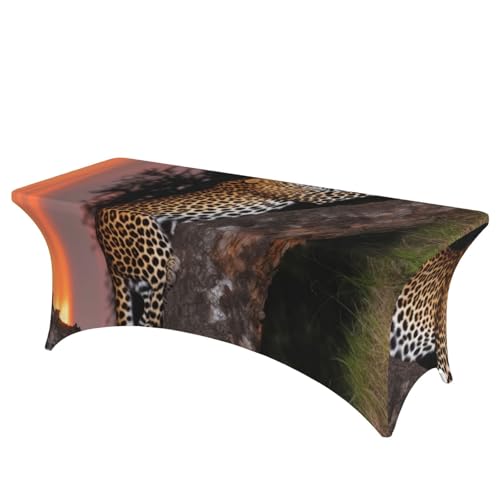 FHEDVBN Stretch-Spandex-Tischdecke, afrikanischer Leoparden-Tischdecke für rechteckige Passform, dekorative Tischdecke, für drinnen und draußen, waschbar, für Veranstaltungen, Hochzeiten, Partys von FHEDVBN