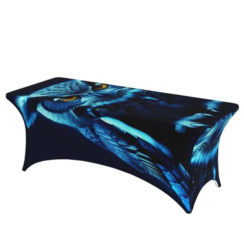 FHEDVBN Stretch-Spandex-Tischdecke, blaue Eule, Tischdecke für rechteckige Passform, dekorative Tischdecke, für drinnen und draußen, waschbar, Tischdecke für Veranstaltungen, Hochzeiten, Partys von FHEDVBN
