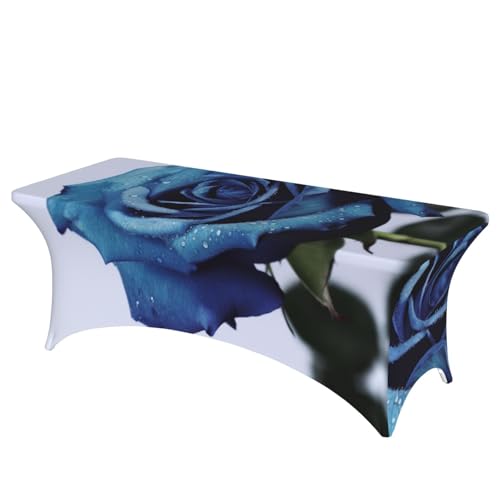 FHEDVBN Stretch-Spandex-Tischdecke, blaue Rosenblüten, Tischdecke für rechteckige Passform, dekorative Tischdecke, für drinnen und draußen, waschbar, Tischdecke für Veranstaltungen, Hochzeiten, Partys FHEDVBN Stretch-Spandex-Tischdecke, blaue Rosenblüten, Tischdecke für rechteckige Passform, dekorative Tischdecke, für drinnen und draußen, waschbar, Tischdecke für Veranstaltungen, Hochzeiten, Partys von FHEDVBN