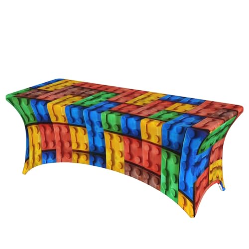 FHEDVBN Stretch-Spandex-Tischdecke, bunte Ziegelstein-Tischdecke für rechteckige Passform, dekorative Tischdecke, für drinnen und draußen, waschbar, Tischdecke für Veranstaltungen, Hochzeiten, Partys von FHEDVBN