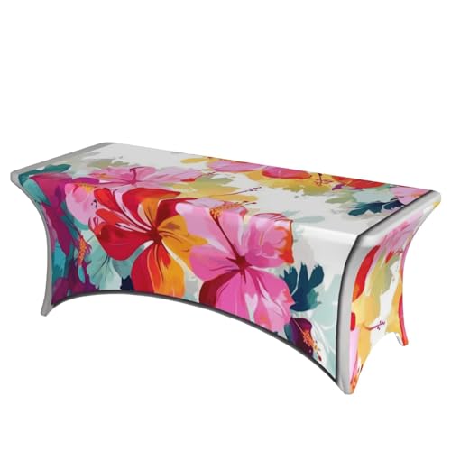 FHEDVBN Stretch-Spandex-Tischdecke, hawaiianischer Blumendruck, Tischdecke für rechteckige Passform, dekorative Tischdecke, für drinnen und draußen, waschbar, Tischdecke für Veranstaltungen FHEDVBN Stretch-Spandex-Tischdecke, hawaiianischer Blumendruck, Tischdecke für rechteckige Passform, dekorative Tischdecke, für drinnen und draußen, waschbar, Tischdecke für Veranstaltungen von FHEDVBN