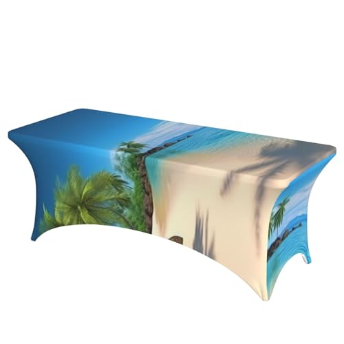 FHEDVBN Stretch-Spandex-Tischdecke, hawaiianischer Strand mit Palmen, Tischdecke für rechteckige Passform, dekorative Tischdecke, für drinnen und draußen, waschbar, Tischdecke für Veranstaltungen FHEDVBN Stretch-Spandex-Tischdecke, hawaiianischer Strand mit Palmen, Tischdecke für rechteckige Passform, dekorative Tischdecke, für drinnen und draußen, waschbar, Tischdecke für Veranstaltungen von FHEDVBN