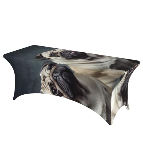 FHEDVBN Stretch-Spandex-Tischdecke, lustige Mops-Hunde-Tischdecke für rechteckige Passform, dekorative Tischdecke, für drinnen und draußen, waschbar, Tischdecke für Veranstaltungen, Hochzeiten, Partys FHEDVBN Stretch-Spandex-Tischdecke, lustige Mops-Hunde-Tischdecke für rechteckige Passform, dekorative Tischdecke, für drinnen und draußen, waschbar, Tischdecke für Veranstaltungen, Hochzeiten, Partys von FHEDVBN