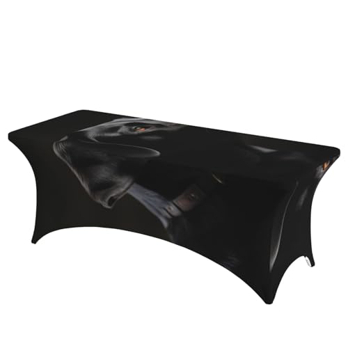 FHEDVBN Stretch-Spandex-Tischdecke, schwarzer Labrador, rechteckig, dekorative Tischdecke, für drinnen und draußen, waschbar, für Veranstaltungen, Hochzeiten, Partys von FHEDVBN