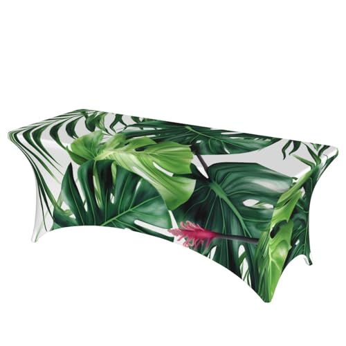 FHEDVBN Stretch-Spandex-Tischdecke, tropische Blätter, Tischdecke für rechteckige Passform, dekorative Tischdecke, für drinnen und draußen, waschbar, Tischdecke für Veranstaltungen, Hochzeiten, Partys von FHEDVBN