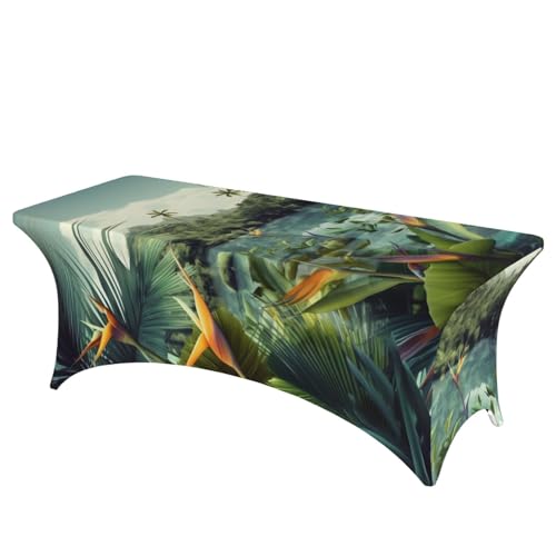 FHEDVBN Stretch-Spandex-Tischdecke, tropische Landschaft, rechteckige Passform, dekorative Tischdecke, für drinnen und draußen, waschbar, Tischdecke für Veranstaltungen, Hochzeiten, Partys von FHEDVBN