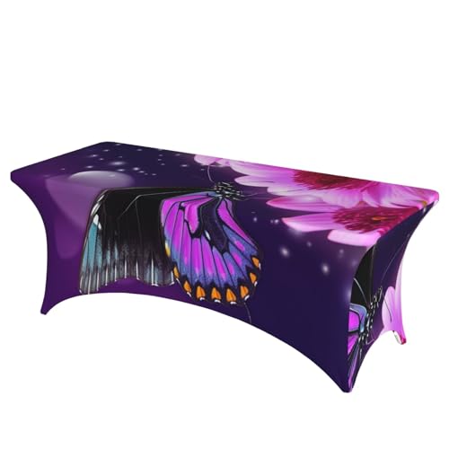FHEDVBN Stretch-Spandex-Tischdecke, violetter Schmetterling und Blume, Tischdecke für rechteckige Passform, dekorative Tischdecke, für drinnen und draußen, waschbar, Tischdecke für Veranstaltungen FHEDVBN Stretch-Spandex-Tischdecke, violetter Schmetterling und Blume, Tischdecke für rechteckige Passform, dekorative Tischdecke, für drinnen und draußen, waschbar, Tischdecke für Veranstaltungen von FHEDVBN