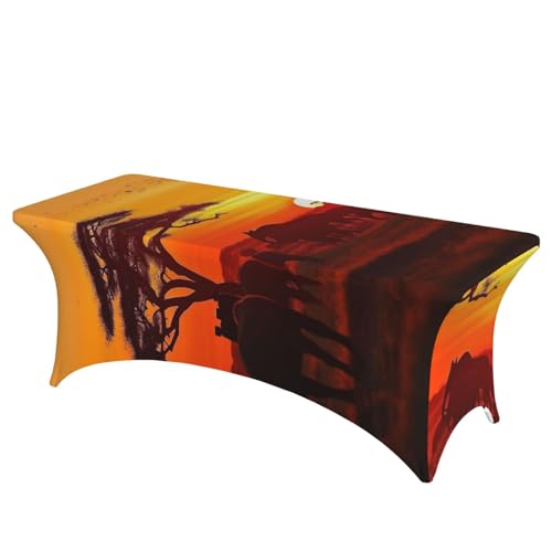 FHEDVBN Tischdecke aus Stretch-Elastan, afrikanisches Tier, Sonnenuntergang, Tischdecke für rechteckige Passform, dekorative Tischdecke, für drinnen und draußen, waschbar, Tischdecke für von FHEDVBN