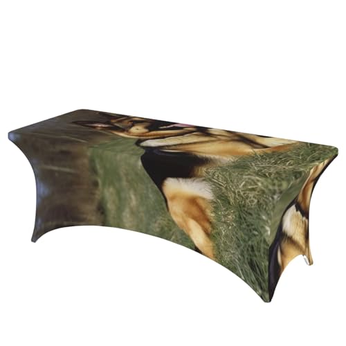 FHEDVBN Tischdecke aus Stretch-Spandex, Motiv: Deutscher Schäferhund, rechteckige Passform, dekorative Tischdecke, für drinnen und draußen, waschbar, Tischdecke für Veranstaltungen, Hochzeiten, Partys von FHEDVBN