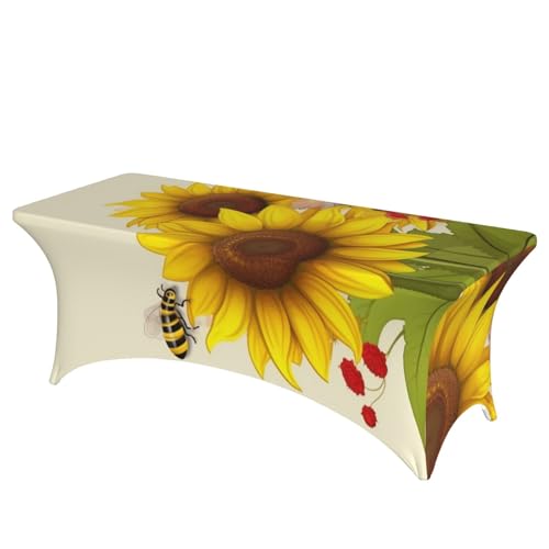 Stretch-Spandex-Tischdecke, Bienen, Sonnenblumen, Gänseblümchen, Rose, Tischdecke, rechteckig, dekorative Tischdecke, für drinnen und draußen, waschbar, Tischdecke für Veranstaltungen, Hochzeiten Stretch-Spandex-Tischdecke, Bienen, Sonnenblumen, Gänseblümchen, Rose, Tischdecke, rechteckig, dekorative Tischdecke, für drinnen und draußen, waschbar, Tischdecke für Veranstaltungen, Hochzeiten von FHEDVBN