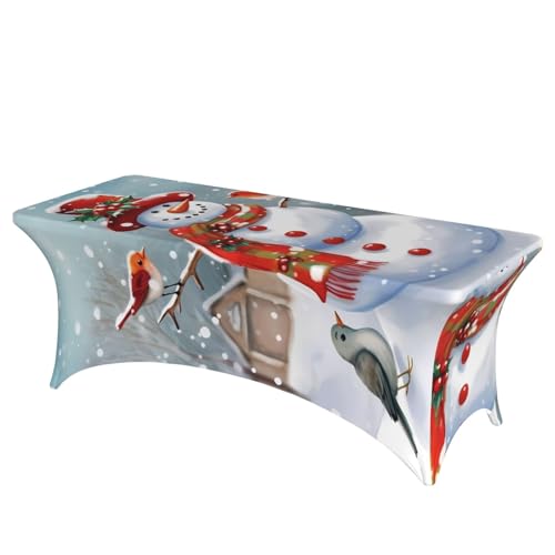 Stretch-Spandex-Tischdecke, Frohe Weihnachten, Schneemann und Vögel, Tischdecke für rechteckige Passform, dekorative Tischdecke, für drinnen und draußen, waschbar, Tischdecke für Veranstaltungen Stretch-Spandex-Tischdecke, Frohe Weihnachten, Schneemann und Vögel, Tischdecke für rechteckige Passform, dekorative Tischdecke, für drinnen und draußen, waschbar, Tischdecke für Veranstaltungen von FHEDVBN