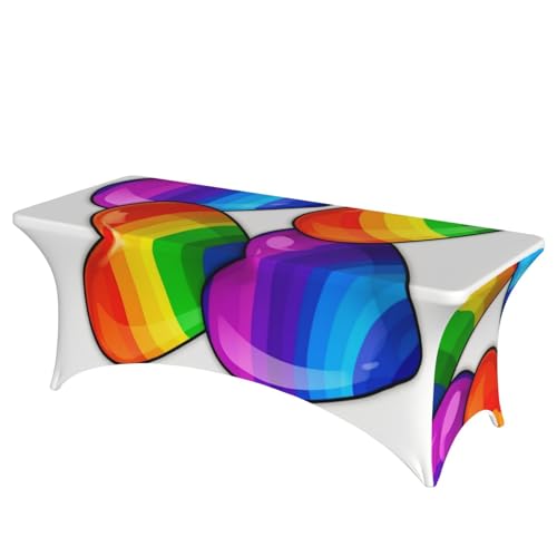 Stretch-Spandex-Tischdecke, Regenbogenfarben, Gay-Pride-Herzen, Tischdecke für rechteckige Passform, dekorative Tischdecke, für drinnen und draußen, waschbar, Tischdecke für Veranstaltungen Stretch-Spandex-Tischdecke, Regenbogenfarben, Gay-Pride-Herzen, Tischdecke für rechteckige Passform, dekorative Tischdecke, für drinnen und draußen, waschbar, Tischdecke für Veranstaltungen von FHEDVBN