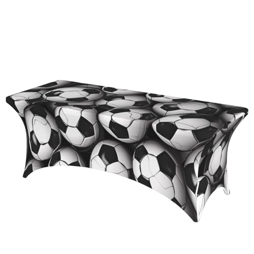 Stretch-Spandex-Tischdecke, schwarz-weißes Fußball-Muster, Tischdecke für rechteckige Passform, dekorative Tischdecke, für drinnen und draußen, waschbar, Tischdecke für Veranstaltungen, Hochzeiten Stretch-Spandex-Tischdecke, schwarz-weißes Fußball-Muster, Tischdecke für rechteckige Passform, dekorative Tischdecke, für drinnen und draußen, waschbar, Tischdecke für Veranstaltungen, Hochzeiten von FHEDVBN