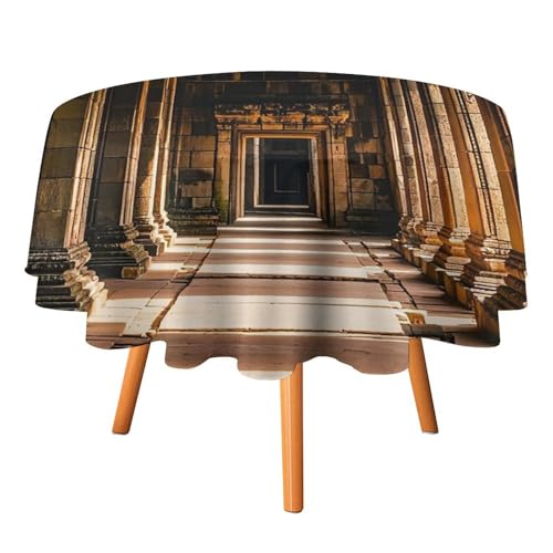 FHESDCW Angkor Thom Tischdecke, hitzebeständig, Polyester, rund, strapazierfähig, waschbar, Tischdecke für Küche, Party, Hochzeit, Picknick, 152,4 x 152,4 cm FHESDCW Angkor Thom Tischdecke, hitzebeständig, Polyester, rund, strapazierfähig, waschbar, Tischdecke für Küche, Party, Hochzeit, Picknick, 152,4 x 152,4 cm von FHESDCW