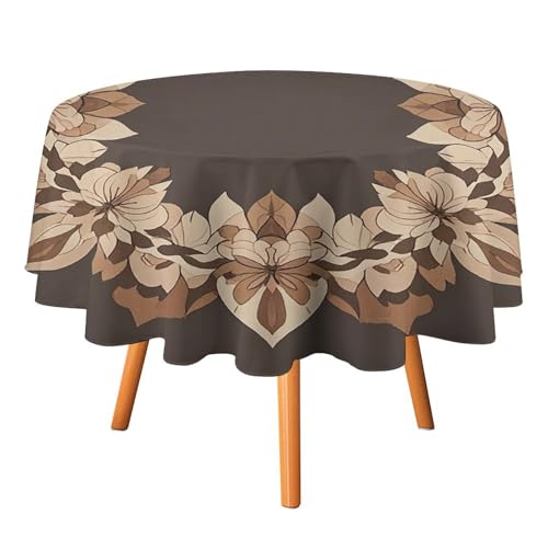FHESDCW Braune ästhetische Tischdecke mit Blumenkranz, hitzebeständig, Polyester, rund, strapazierfähig, waschbar, Tischdecke für Küche, Party, Hochzeit, Picknick, 152,4 x 152,4 cm FHESDCW Braune ästhetische Tischdecke mit Blumenkranz, hitzebeständig, Polyester, rund, strapazierfähig, waschbar, Tischdecke für Küche, Party, Hochzeit, Picknick, 152,4 x 152,4 cm von FHESDCW