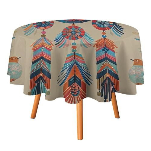 FHESDCW Bunte Retro-Tischdecke mit Traumfänger-Design, hitzebeständig, Polyester, rund, strapazierfähig, waschbar, Tischdecke für Küche, Party, Hochzeit, Picknick, 91,4 x 91,4 cm FHESDCW Bunte Retro-Tischdecke mit Traumfänger-Design, hitzebeständig, Polyester, rund, strapazierfähig, waschbar, Tischdecke für Küche, Party, Hochzeit, Picknick, 91,4 x 91,4 cm von FHESDCW
