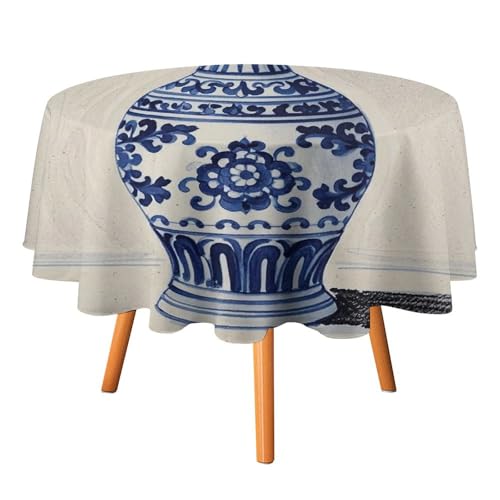 FHESDCW Chinesische blaue Porzellan-Vasen-Tischdecke, hitzebeständig, Polyester, rund, langlebig, waschbar, Tischdecke für Küche, Party, Hochzeit, Picknick, 152,4 x 152,4 cm FHESDCW Chinesische blaue Porzellan-Vasen-Tischdecke, hitzebeständig, Polyester, rund, langlebig, waschbar, Tischdecke für Küche, Party, Hochzeit, Picknick, 152,4 x 152,4 cm von FHESDCW