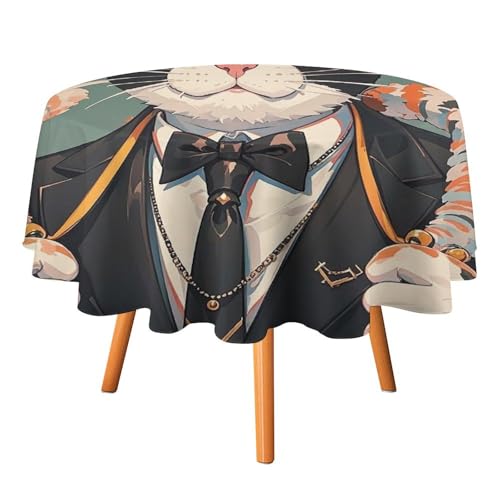FHESDCW Cool Rich Tischdecke mit Gangster-Boss-Katze, hitzebeständig, Polyester, rund, strapazierfähig, waschbar, Tischdecke für Küche, Party, Hochzeit, Picknick, 91,4 x 91,4 cm FHESDCW Cool Rich Tischdecke mit Gangster-Boss-Katze, hitzebeständig, Polyester, rund, strapazierfähig, waschbar, Tischdecke für Küche, Party, Hochzeit, Picknick, 91,4 x 91,4 cm von FHESDCW