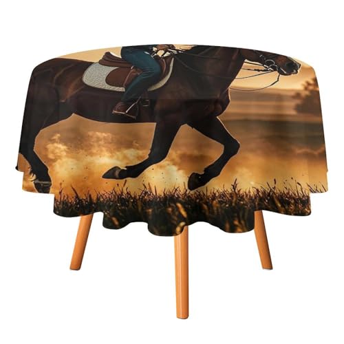 FHESDCW Cowboys Tischdecke mit Reitpferden, hitzebeständig, Polyester, rund, strapazierfähig, waschbar, Tischdecke für Küche, Party, Hochzeit, Picknick, 91,4 x 91,4 cm FHESDCW Cowboys Tischdecke mit Reitpferden, hitzebeständig, Polyester, rund, strapazierfähig, waschbar, Tischdecke für Küche, Party, Hochzeit, Picknick, 91,4 x 91,4 cm von FHESDCW