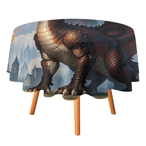 FHESDCW Feueratmende Drachen-Tischdecke, hitzebeständig, Polyester, rund, strapazierfähig, waschbar, Tischdecke für Küche, Party, Hochzeit, Picknick, 91,4 x 91,4 cm FHESDCW Feueratmende Drachen-Tischdecke, hitzebeständig, Polyester, rund, strapazierfähig, waschbar, Tischdecke für Küche, Party, Hochzeit, Picknick, 91,4 x 91,4 cm von FHESDCW