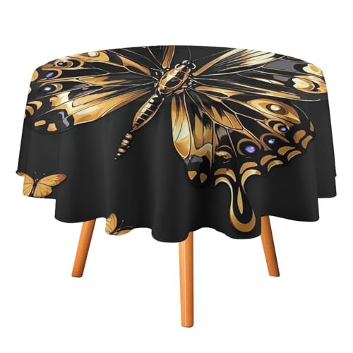 FHESDCW Goldene Schmetterling-Tischdecke, hitzebeständig, Polyester, rund, strapazierfähig, waschbar, Tischdecke für Küche, Party, Hochzeit, Picknick, 178 x 177,8 cm FHESDCW Goldene Schmetterling-Tischdecke, hitzebeständig, Polyester, rund, strapazierfähig, waschbar, Tischdecke für Küche, Party, Hochzeit, Picknick, 178 x 177,8 cm von FHESDCW