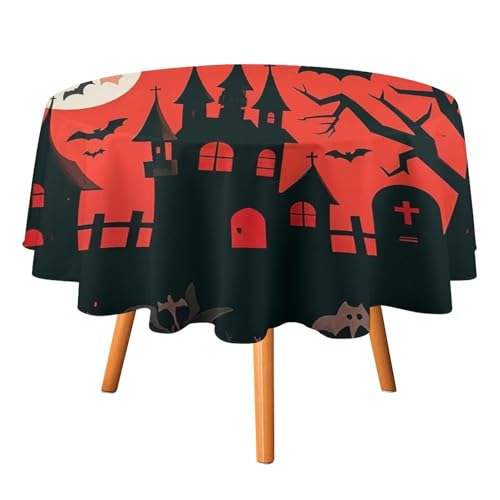 FHESDCW Halloween-Tischdecke, hitzebeständig, Polyester, rund, langlebig, waschbar, Tischdecke für Küche, Party, Hochzeit, Picknick, 152,4 x 152,4 cm FHESDCW Halloween-Tischdecke, hitzebeständig, Polyester, rund, langlebig, waschbar, Tischdecke für Küche, Party, Hochzeit, Picknick, 152,4 x 152,4 cm von FHESDCW