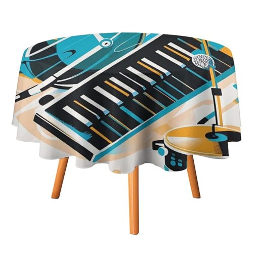 FHESDCW Handgezeichnete Tischdecke mit Musikinstrumenten, hitzebeständig, Polyester, rund, strapazierfähig, waschbar, Tischdecke für Küche, Party, Hochzeit, Picknick, 152,4 x 152,4 cm FHESDCW Handgezeichnete Tischdecke mit Musikinstrumenten, hitzebeständig, Polyester, rund, strapazierfähig, waschbar, Tischdecke für Küche, Party, Hochzeit, Picknick, 152,4 x 152,4 cm von FHESDCW