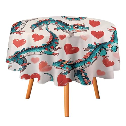 FHESDCW Love Green Dragon Tischdecke, hitzebeständig, Polyester, rund, strapazierfähig, waschbar, Tischdecke für Küche, Party, Hochzeit, Picknick, 152,4 x 152,4 cm FHESDCW Love Green Dragon Tischdecke, hitzebeständig, Polyester, rund, strapazierfähig, waschbar, Tischdecke für Küche, Party, Hochzeit, Picknick, 152,4 x 152,4 cm von FHESDCW