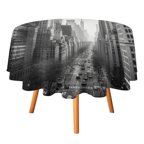 FHESDCW New York Tischdecke, hitzebeständig, Polyester, rund, strapazierfähig, waschbar, Tischdecke für Küche, Party, Hochzeit, Picknick, 178 x 178 cm, Schwarz und Weiß FHESDCW New York Tischdecke, hitzebeständig, Polyester, rund, strapazierfähig, waschbar, Tischdecke für Küche, Party, Hochzeit, Picknick, 178 x 178 cm, Schwarz und Weiß von FHESDCW