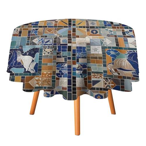 FHESDCW Nostalgische Marmor-Mosaik-Tischdecke, hitzebeständig, Polyester, runde Tischdecke, langlebig, waschbar, Tischdecke für Küche, Party, Hochzeit, Picknick, 152,4 x 152,4 cm FHESDCW Nostalgische Marmor-Mosaik-Tischdecke, hitzebeständig, Polyester, runde Tischdecke, langlebig, waschbar, Tischdecke für Küche, Party, Hochzeit, Picknick, 152,4 x 152,4 cm von FHESDCW