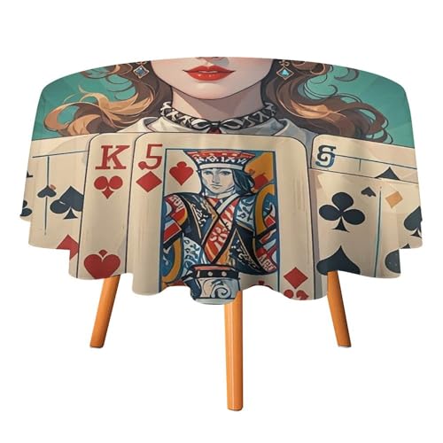 FHESDCW Pokerkarten-Tischdecke für Damen, hitzebeständig, Polyester, rund, strapazierfähig, waschbar, Tischdecke für Küche, Party, Hochzeit, Picknick, 91,4 x 91,4 cm FHESDCW Pokerkarten-Tischdecke für Damen, hitzebeständig, Polyester, rund, strapazierfähig, waschbar, Tischdecke für Küche, Party, Hochzeit, Picknick, 91,4 x 91,4 cm von FHESDCW