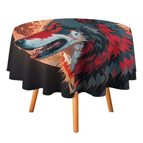 FHESDCW Red Moon Outdoor-Tischdecke mit Wolf-Motiv, hitzebeständig, Polyester, rund, strapazierfähig, waschbar, Tischdecke für Küche, Party, Hochzeit, Picknick, 91,4 x 91,4 cm FHESDCW Red Moon Outdoor-Tischdecke mit Wolf-Motiv, hitzebeständig, Polyester, rund, strapazierfähig, waschbar, Tischdecke für Küche, Party, Hochzeit, Picknick, 91,4 x 91,4 cm von FHESDCW