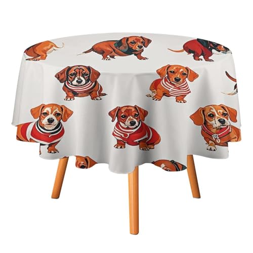 FHESDCW Romantische Tischdecke mit Wursthund, hitzebeständig, Polyester, rund, strapazierfähig, waschbar, Tischdecke für Küche, Party, Hochzeit, Picknick, 152,4 x 152,4 cm FHESDCW Romantische Tischdecke mit Wursthund, hitzebeständig, Polyester, rund, strapazierfähig, waschbar, Tischdecke für Küche, Party, Hochzeit, Picknick, 152,4 x 152,4 cm von FHESDCW