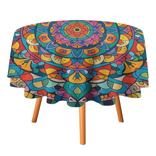 FHESDCW Runde Mandala-Tischdecke, hitzebeständig, Polyester, runde Tischdecke, langlebig, waschbar, Tischdecke für Küche, Party, Hochzeit, Picknick, 127 x 127 cm FHESDCW Runde Mandala-Tischdecke, hitzebeständig, Polyester, runde Tischdecke, langlebig, waschbar, Tischdecke für Küche, Party, Hochzeit, Picknick, 127 x 127 cm von FHESDCW