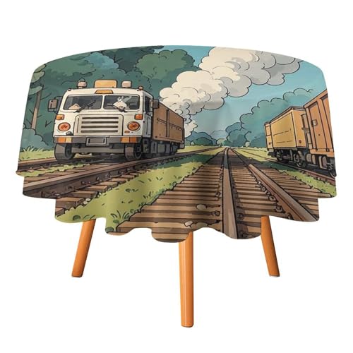 FHESDCW Rural Lokomotive Raucherbahn-Tischdecke, hitzebeständig, Polyester, runde Tischdecke, langlebig, waschbar, Tischdecke für Küche, Party, Hochzeit, Picknick, 177,8 x 177,8 cm FHESDCW Rural Lokomotive Raucherbahn-Tischdecke, hitzebeständig, Polyester, runde Tischdecke, langlebig, waschbar, Tischdecke für Küche, Party, Hochzeit, Picknick, 177,8 x 177,8 cm von FHESDCW